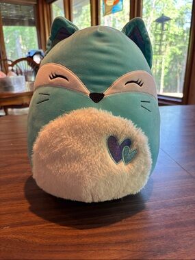 Squishmallows Teal & White Fox Plush with Heart Patch